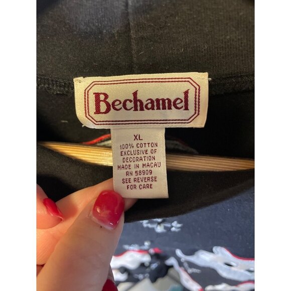 Bechamel Black Mock Neck Santa Embroidered Pullover Top Sz XL - Picture 7 of 8